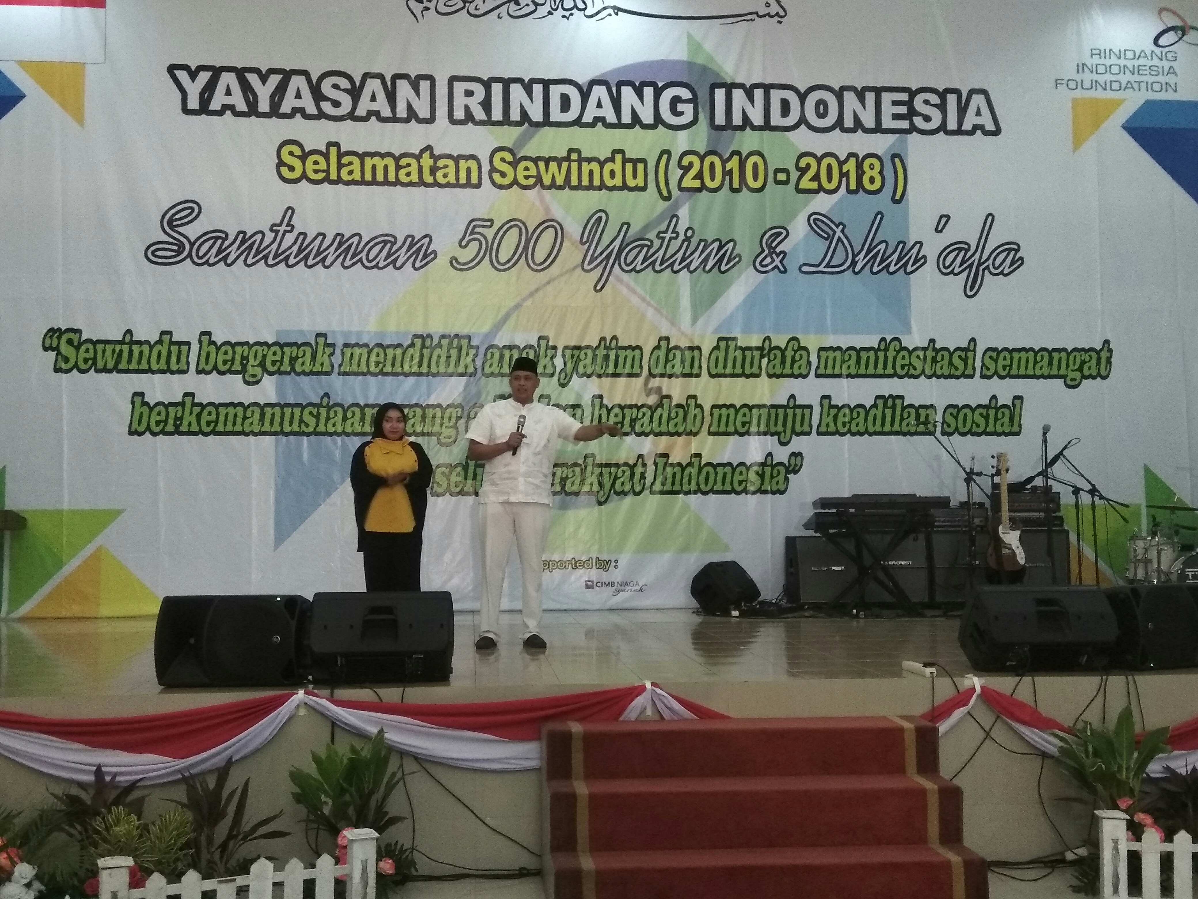 Wakil Wali Kota Bekasi Tri Adhianto memberikan sambutan dalam Milad ke-8 Yayasan Rindang Indonesia, Bekasi, Minggu (12/8)